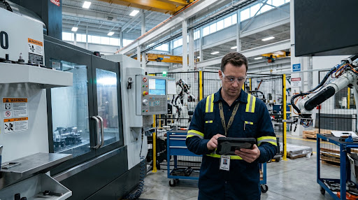 Engineer working in a precision manufacturing facility